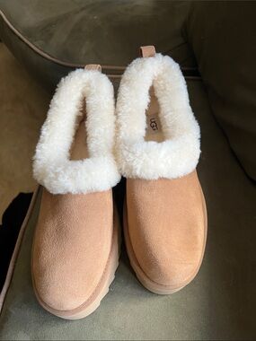 UGG Women's Chestnut Suede Shearling Cuff Slip-On Slippers